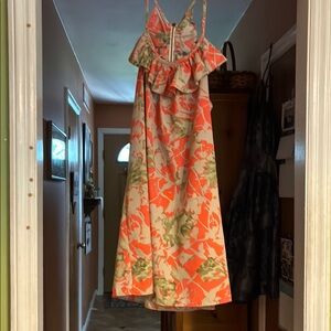 Coral and Green Floral Mini Dress